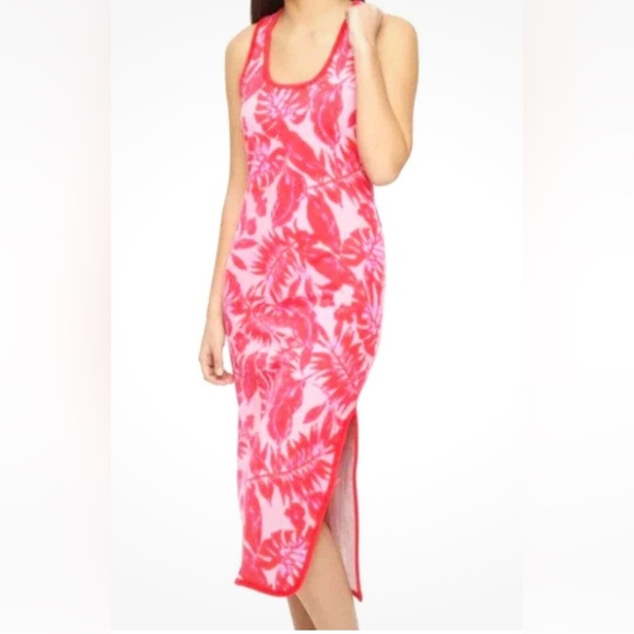 Juicy Couture Dress L Pink Terry Cloth Cover-Up Tropical Print Sleeveless - Picture 1 of 9